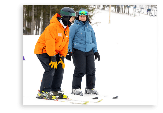 first timer taking a first timer lesson package at bouset mountain, learning to ski for the first time at bousquet mountain.