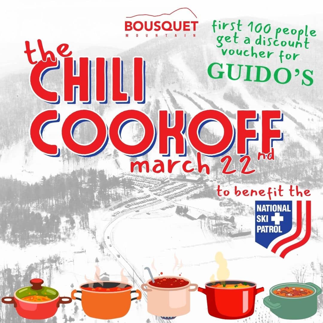 the chili cookoff at bousquet mountain to support the national ski patrol, featuring discounts to guidos!