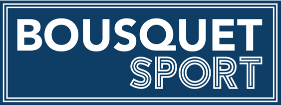 BOUSQUET SPORT logo in white on a dark blue rectangle with a double white border and bold typography.